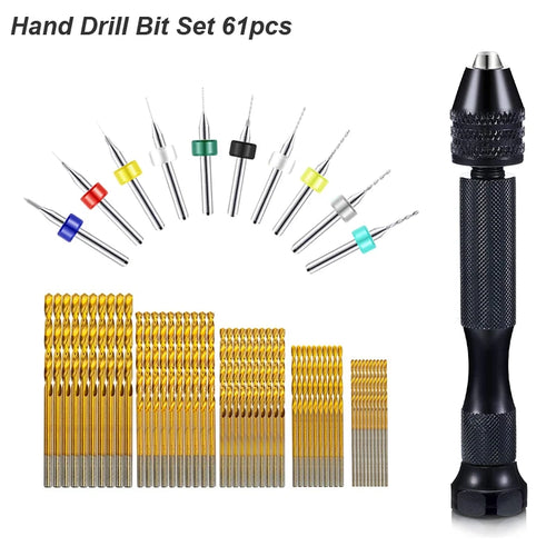 Micro Mini Pin Vise Hand Drill Twist Bit PCB Set Rotary Tool For DIY