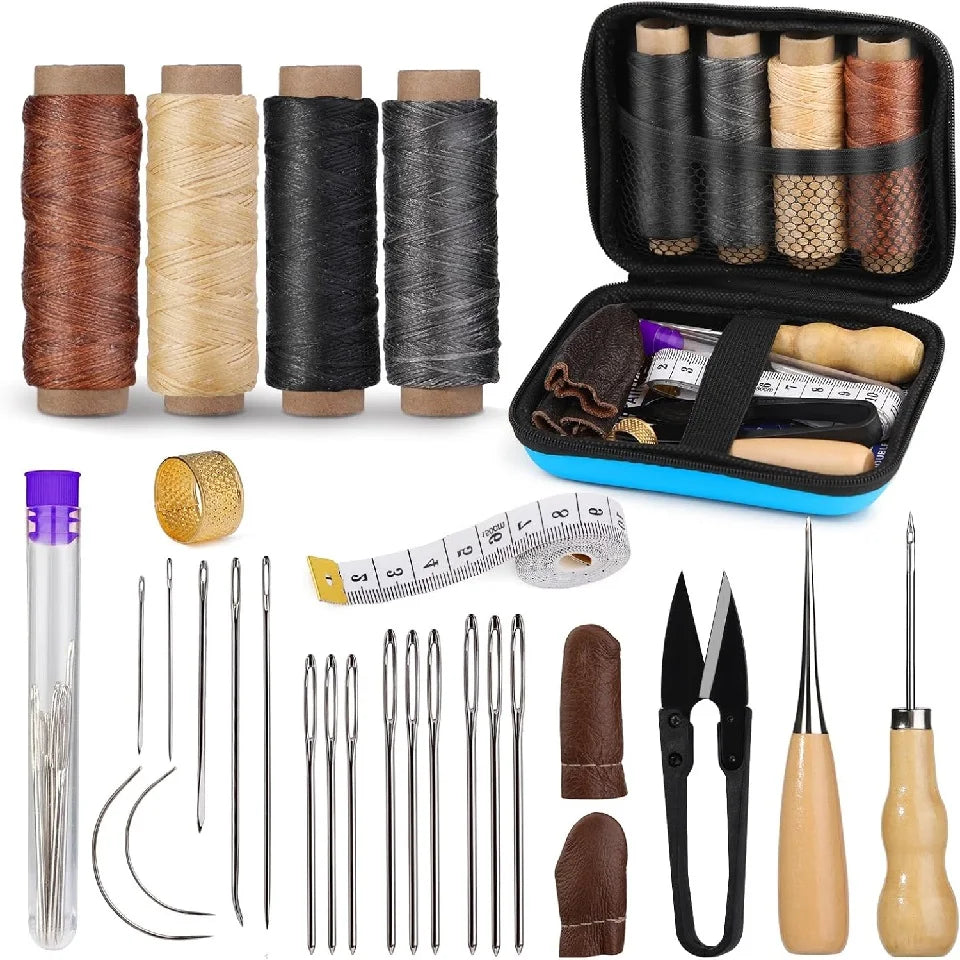 BUDDUR Leather Sewing Tools Kit With Waxed Thread And Needles Awl