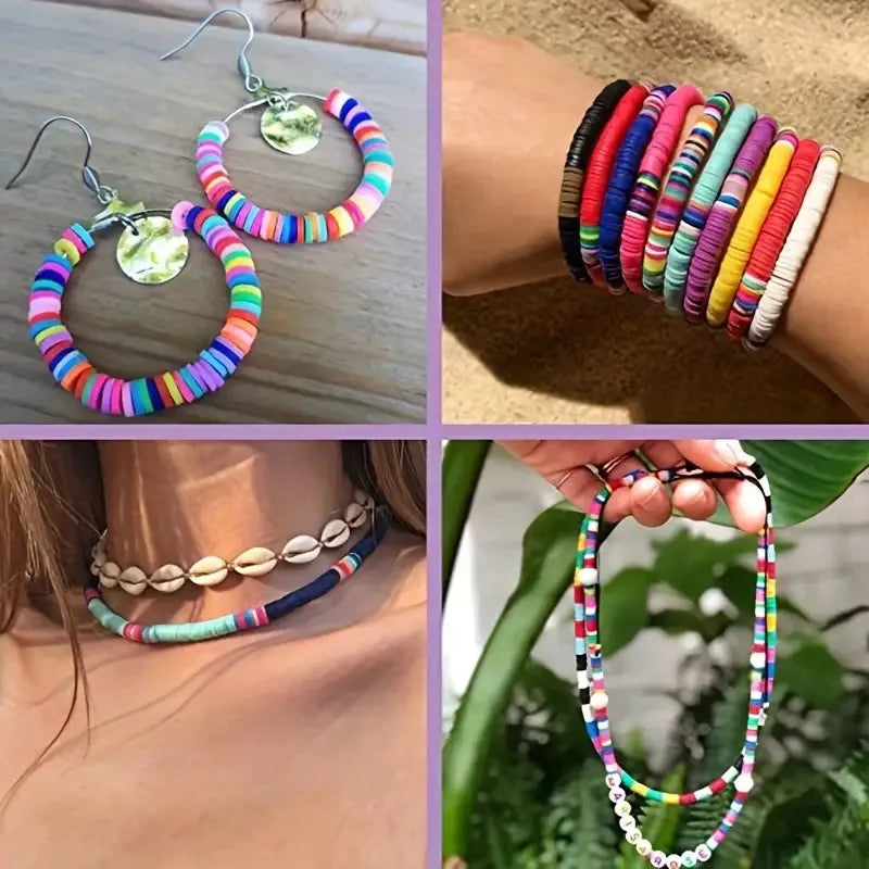Polymer Clay Beads Set 6MM Rainbow Color Flat Chip Beads For Boho