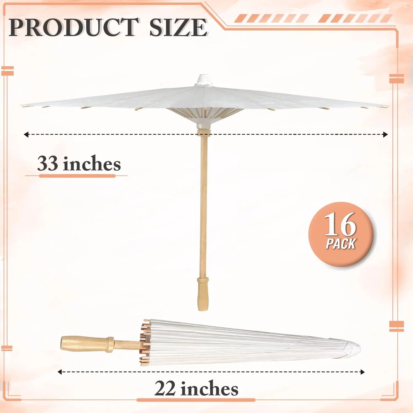 60/84cm Wedding Paper Umbrellas Chinese Wooden handle White DIY