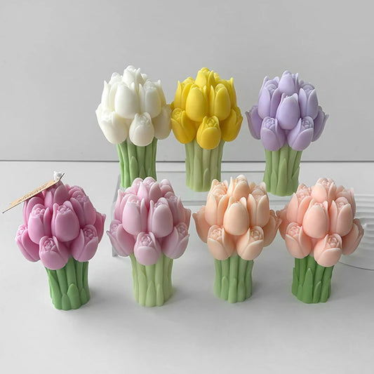3D Tulip Bouquet Silicone Candle Molds Handmade Lavender Flower Soap