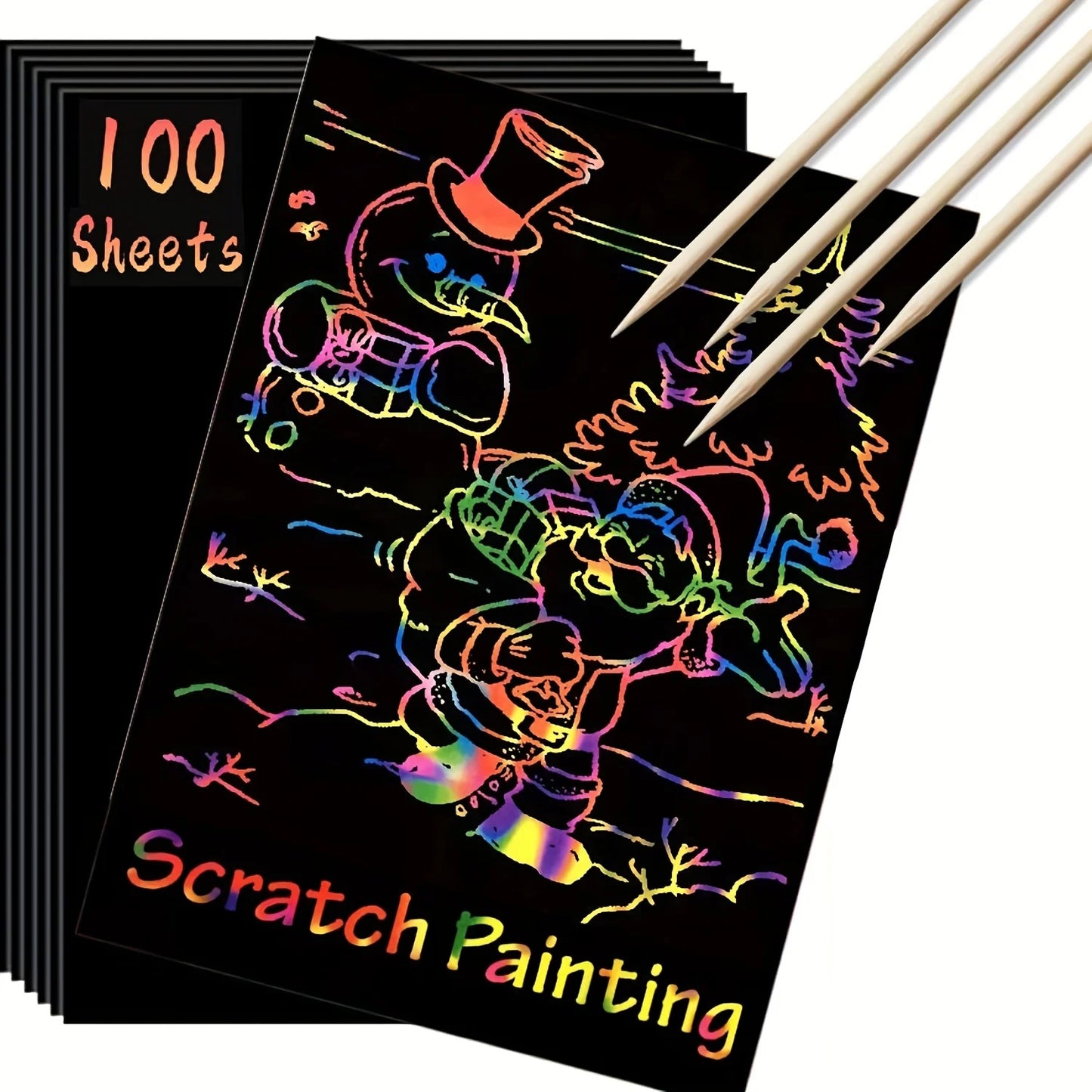 Scratch Paper Art - 100pcs Magic Scratch Off Craft Kit, Rainbow