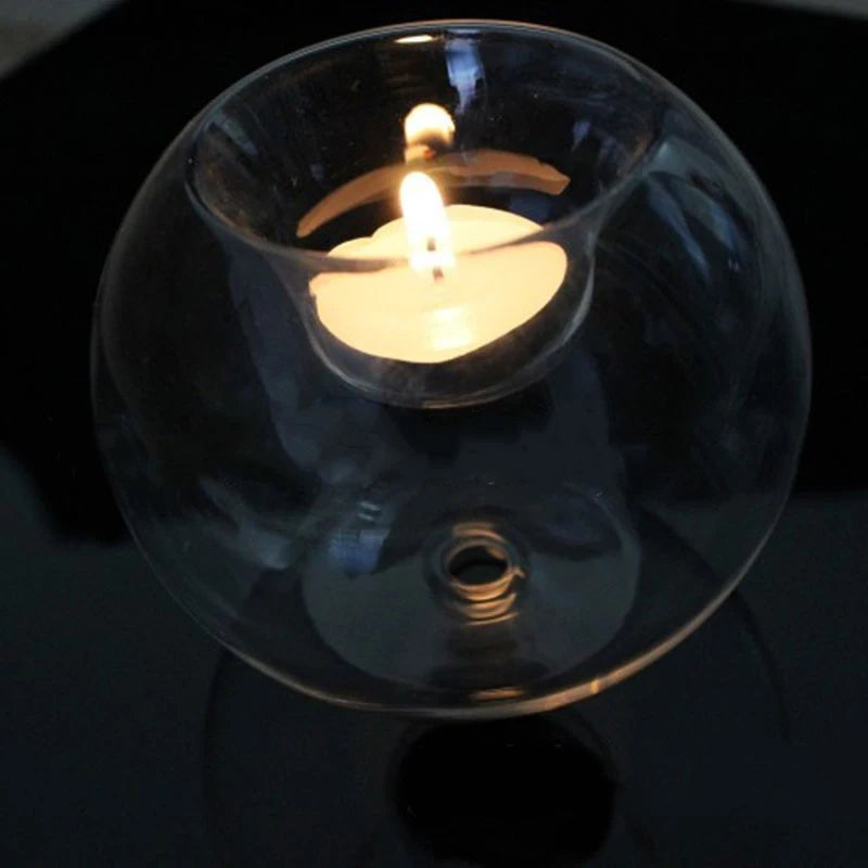 Round Clear Glass Candle Holder, Oil Lamp Candle Holder, Table