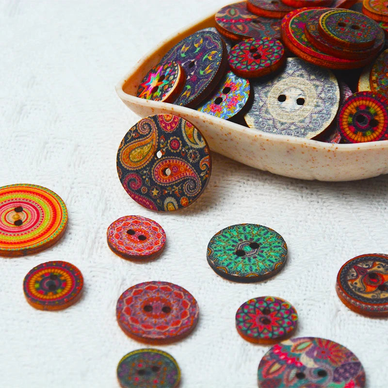 15-25mm 50pcs Retro Wooden Buttons 2 Holes for Handwork Sewing