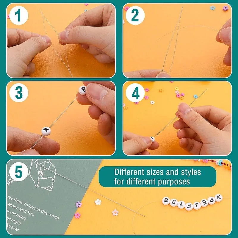BUDDUR Stainless Steel Beading Needles Kit With Threader And Thimble
