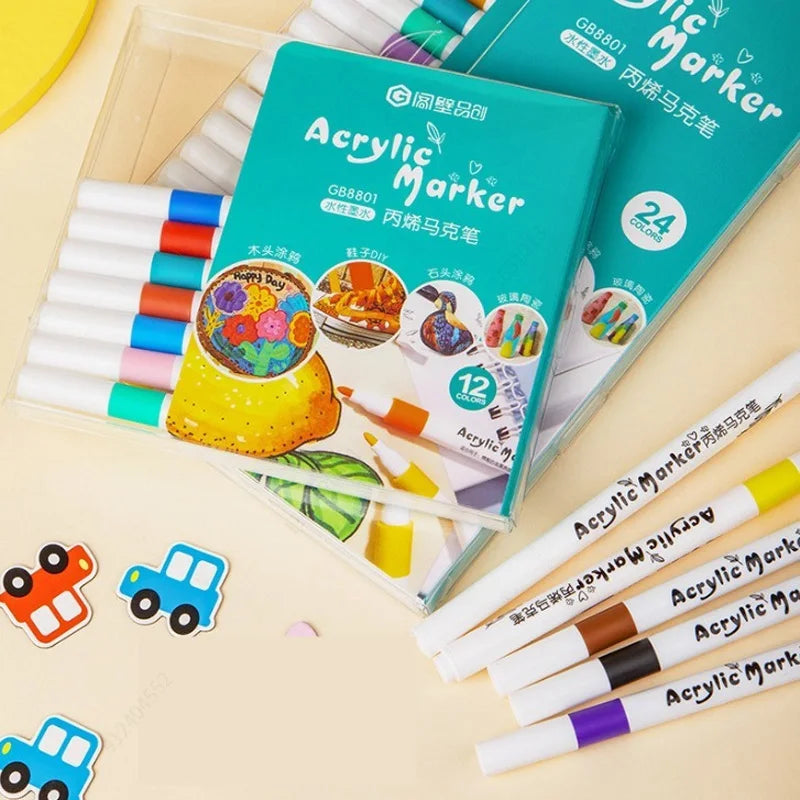 12-80 Colores Set Acrylic Paint Art Marker Pen Rock Painting for Kids