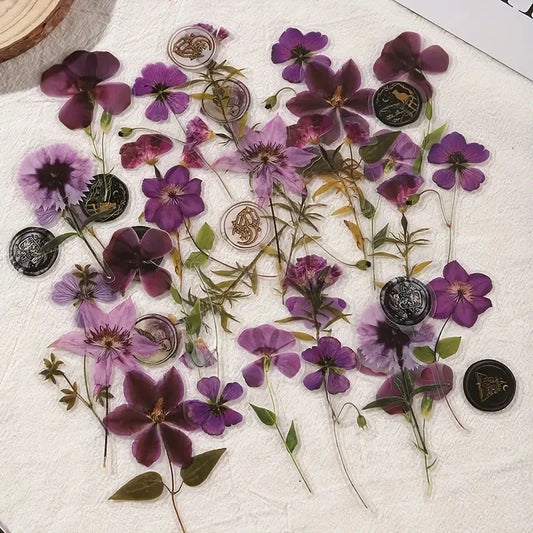 JIANQI 40 pcs Dried Flower Collection Record PET Stickers Decorative
