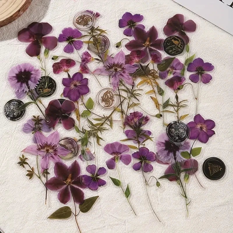 JIANQI 40 pcs Dried Flower Collection Record PET Stickers Decorative
