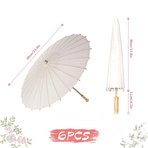 60/84cm Wedding Paper Umbrellas Chinese Wooden handle White DIY