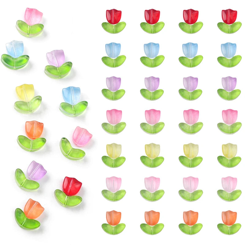 10/20Sets Handmade Colorful Glass Tulip Flower Beads Charm for Earring