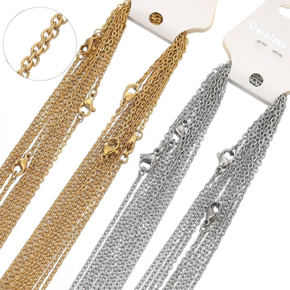 10pcs 50cm 2mm Gold Color Stainless Steel Link Chains Necklaces