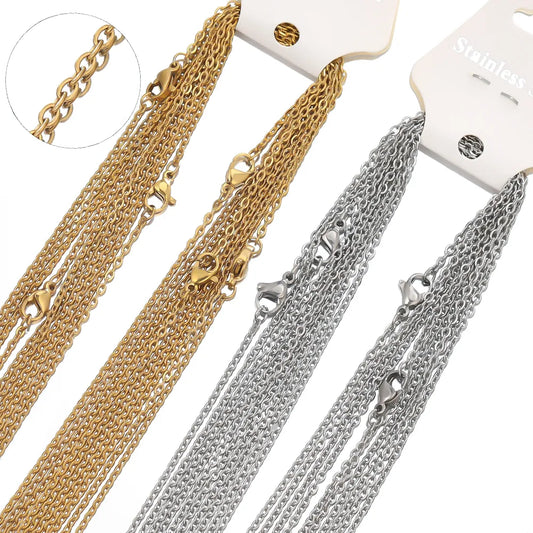 10pcs 50cm 2mm Gold Color Stainless Steel Link Chains Necklaces