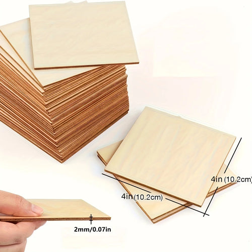10Pcs Wood Square 4x4in Blank Wood Sheet for Crafts, Thin Unfinished