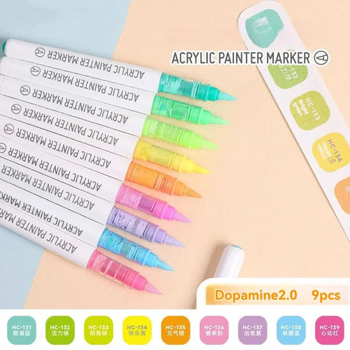 9pcs/Box Mix Color Acrylic Markers Set Art Rock Painting Pens Kids