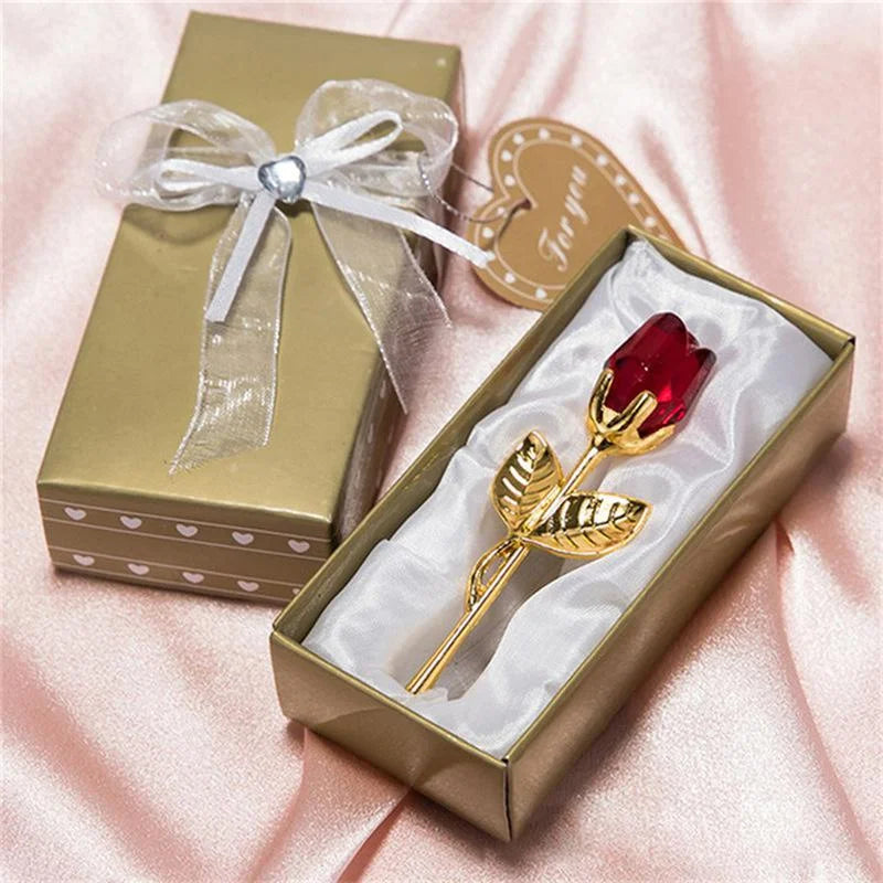 6 Colors Crystal Glass Rose Flower Figurines Craft Valentine's Day