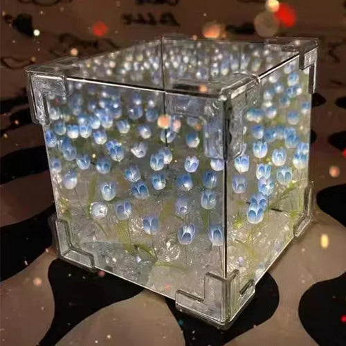 DIY Handmade Tulip Mirror Cube Lamp Simulation Flower Bedroom Sleeping
