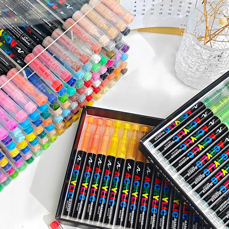 12-120 Colors Acrylic Paint Pens Markers Brush Tip Paint Markers For