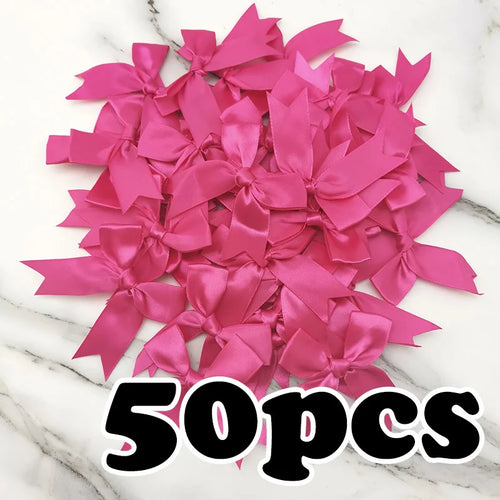 (50pcs) 1 inch fresh pink ribbon bows Polyester Satin Bow Flower DIY