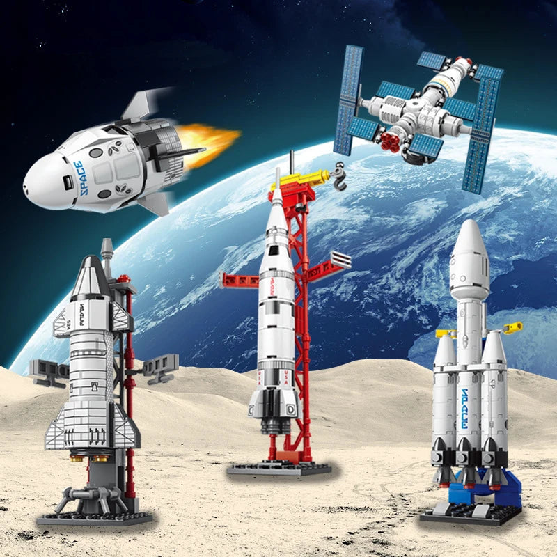Moc Mini Aviation Manned Rocket Model Building Blocks Space Aerospace