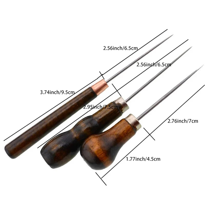 LMDZ Wood Handle Awl Leather Punching Tools Leather Straight Awls Hole