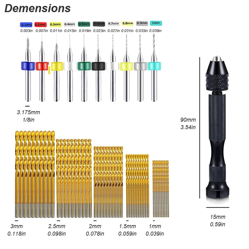 Micro Mini Pin Vise Hand Drill Twist Bit PCB Set Rotary Tool For DIY
