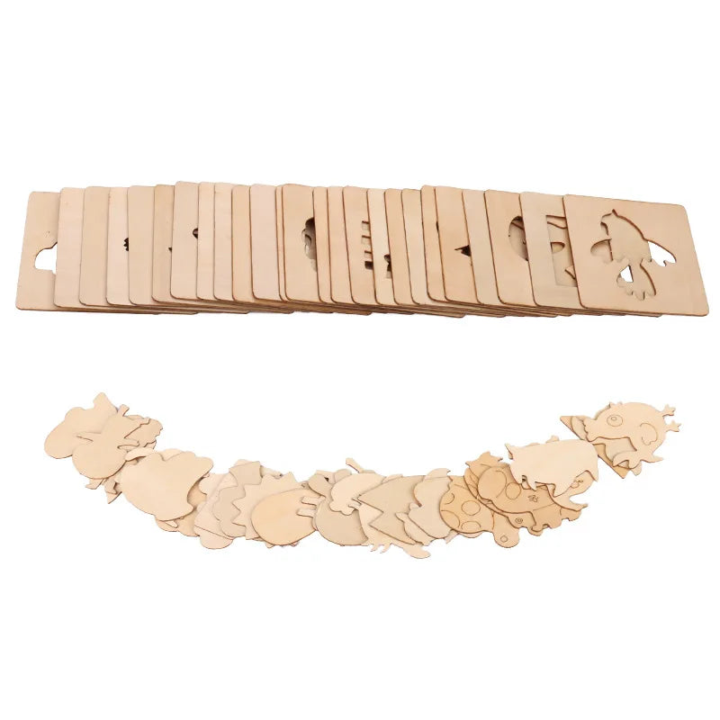 20pcs Montessori Kids Drawing Toys Wooden DIY Painting Template