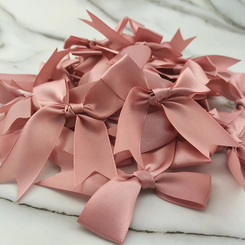 (50pcs) 1 inch fresh pink ribbon bows Polyester Satin Bow Flower DIY