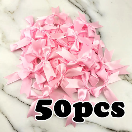 (50pcs) 1 inch fresh pink ribbon bows Polyester Satin Bow Flower DIY
