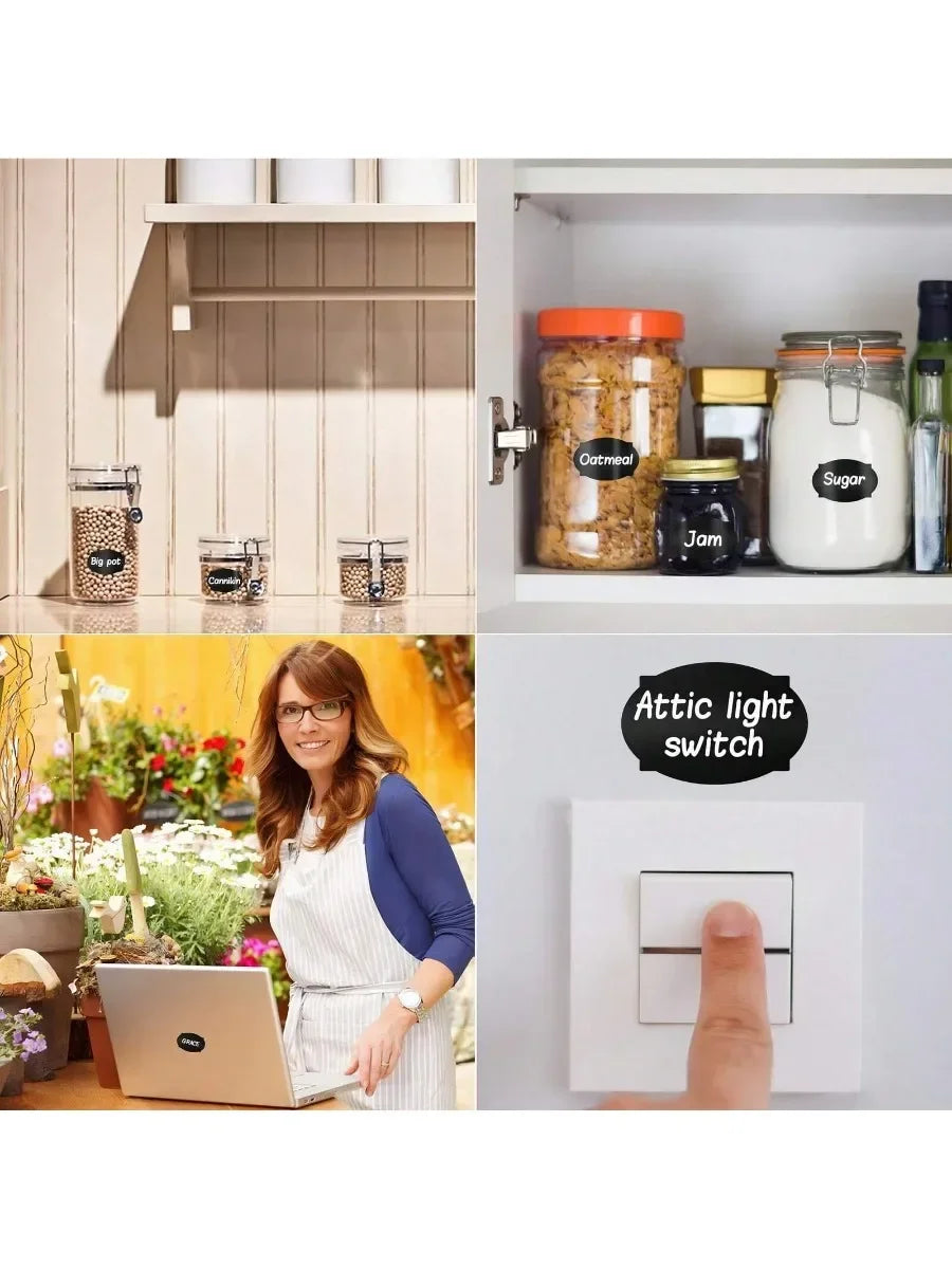 Black Waterproof Reusable Label Stickers With White Chalk For Mason