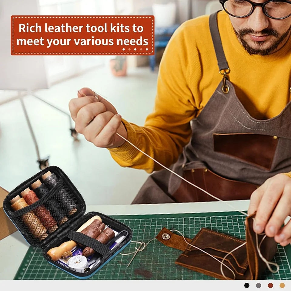 BUDDUR Leather Sewing Tools Kit With Waxed Thread And Needles Awl