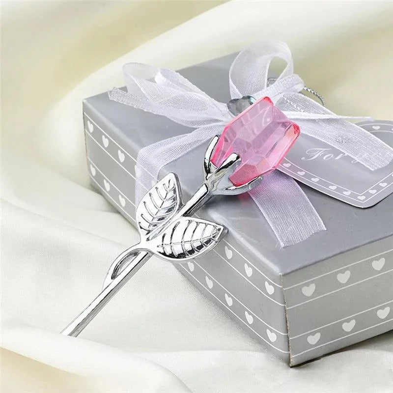 6 Colors Crystal Glass Rose Flower Figurines Craft Valentine's Day