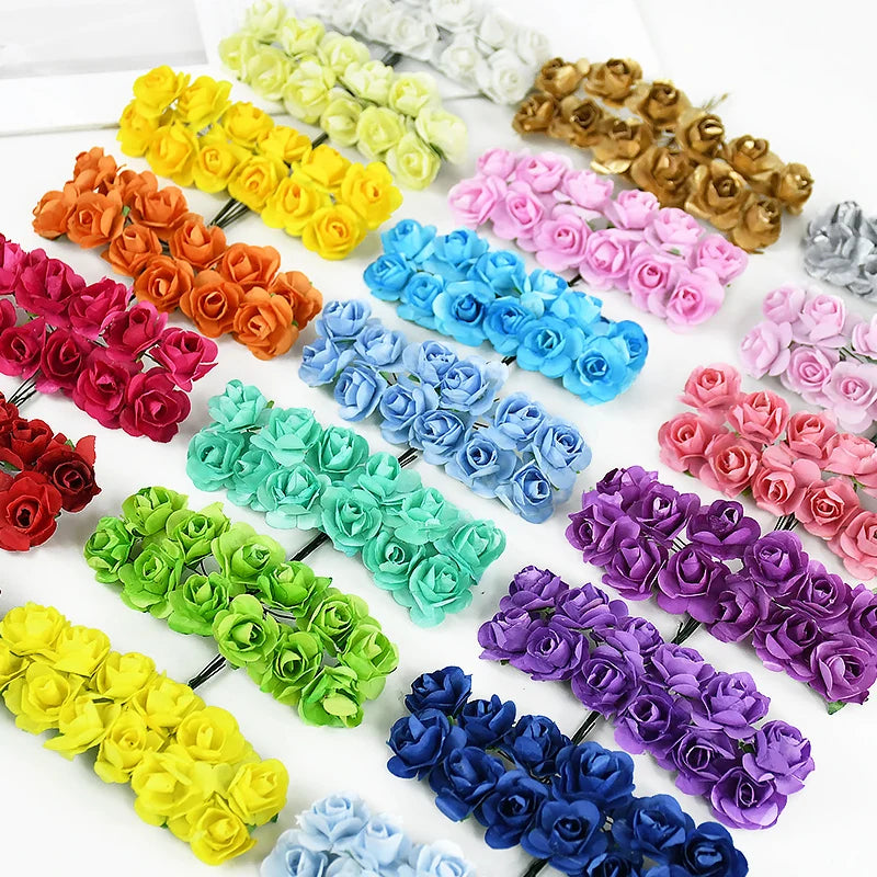 144pcs 2cm Artificial Mini Paper Rose Bouquet for Wedding Party