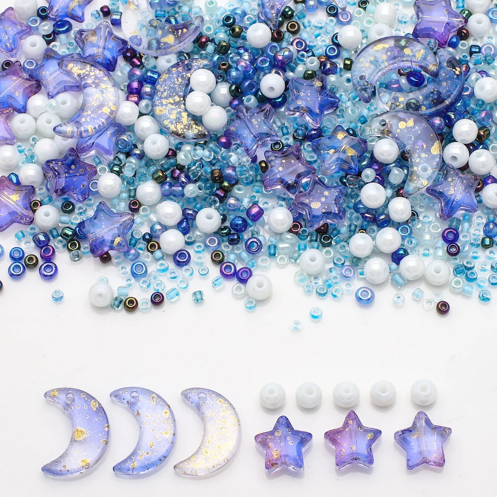 Mixed Star Moon Crystal Glass Beads Seedbeads Loose Round Pearl for