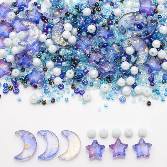 Mixed Star Moon Crystal Glass Beads Seedbeads Loose Round Pearl for