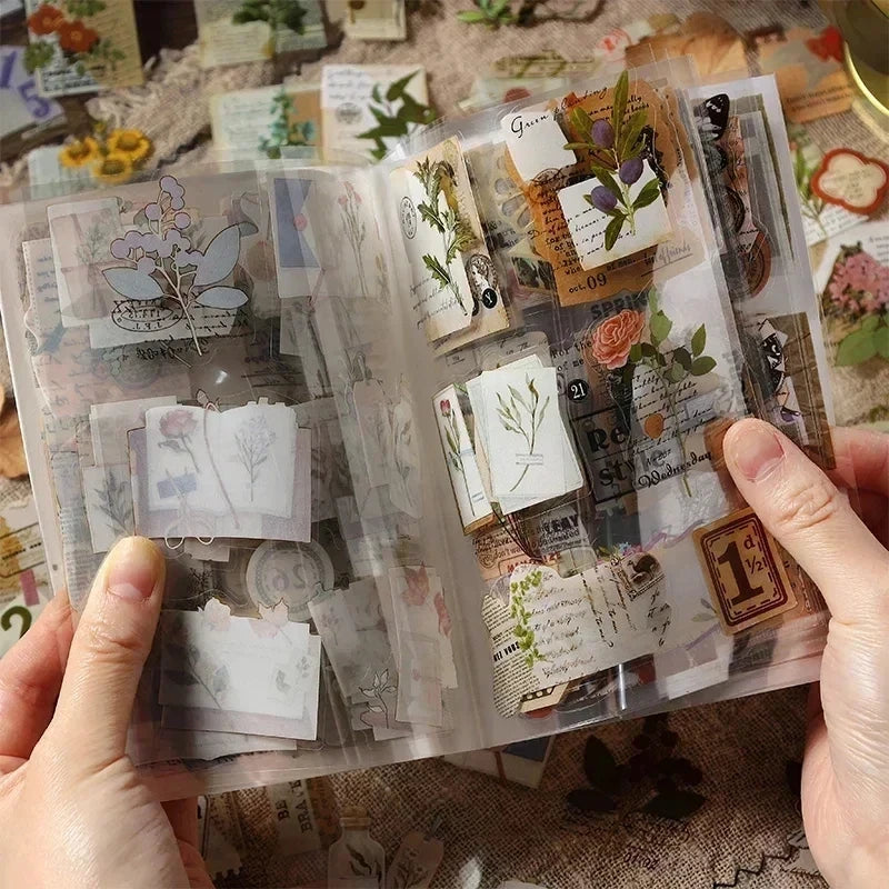 JIANQI 20 pcs PET Die cut Stickers book Plant Flower Label Decorative