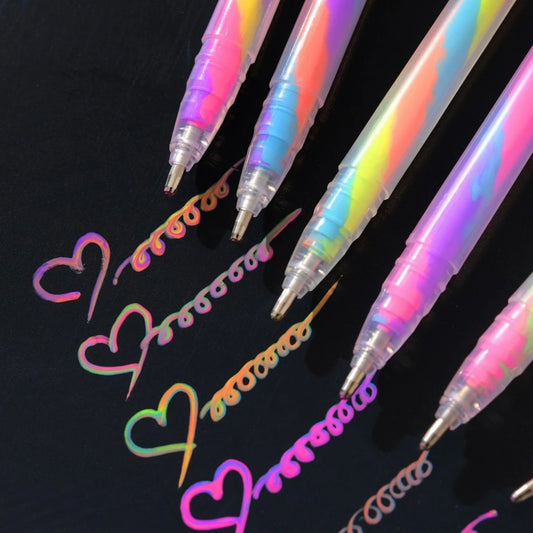 6pcs Glitter Gel Highlighter Pens Set - 1.2mm Vibrant Colors, Smooth