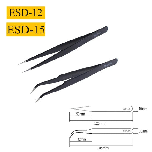 2/6pcs Precision Tweezers Set ESD Anti-Static Stainless Steel Tweezers