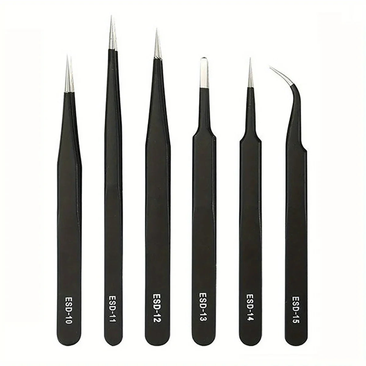 6-Piece ESD Anti-Static Tweezers Set, Precision Stainless Steel Tools