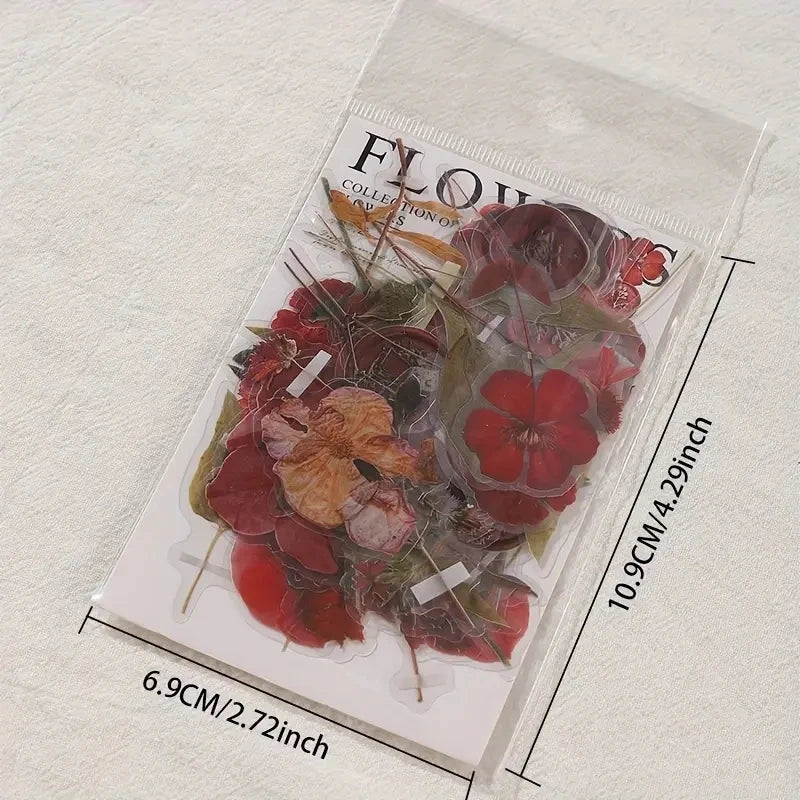 JIANQI 40 pcs Dried Flower Collection Record PET Stickers Decorative