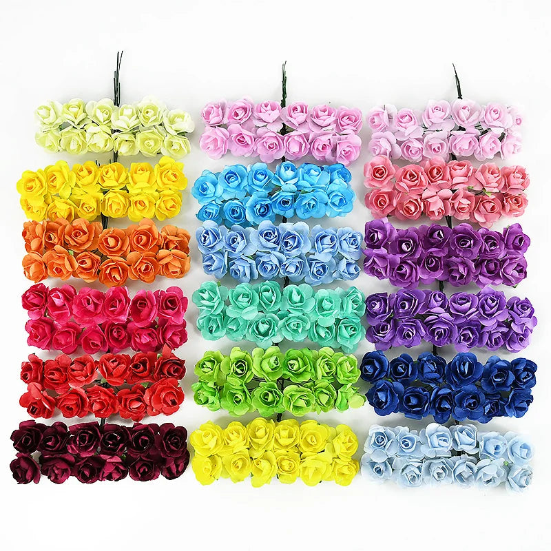 144pcs 2cm Artificial Mini Paper Rose Bouquet for Wedding Party