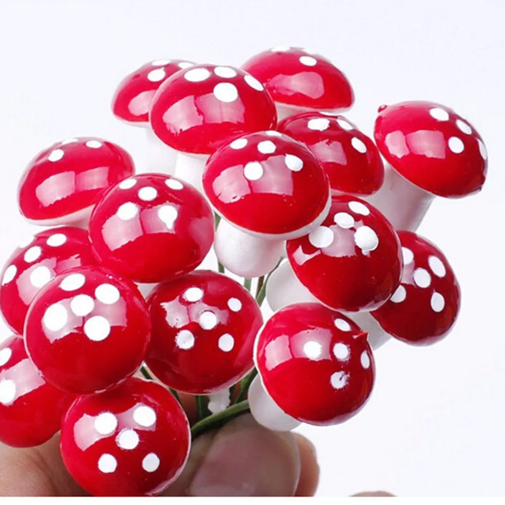 50Pcs Mini Red Coloful Mushroom Garden Dotted Small Potted DIY Toy