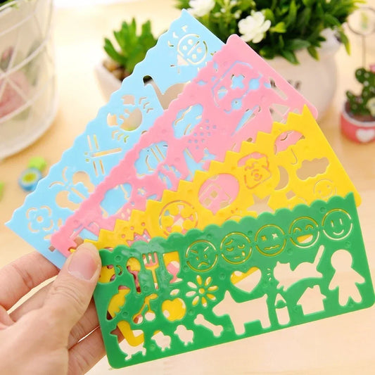 4PCS Kids Drawing Toys Painting Template Board Plastic Ruler Art Craft