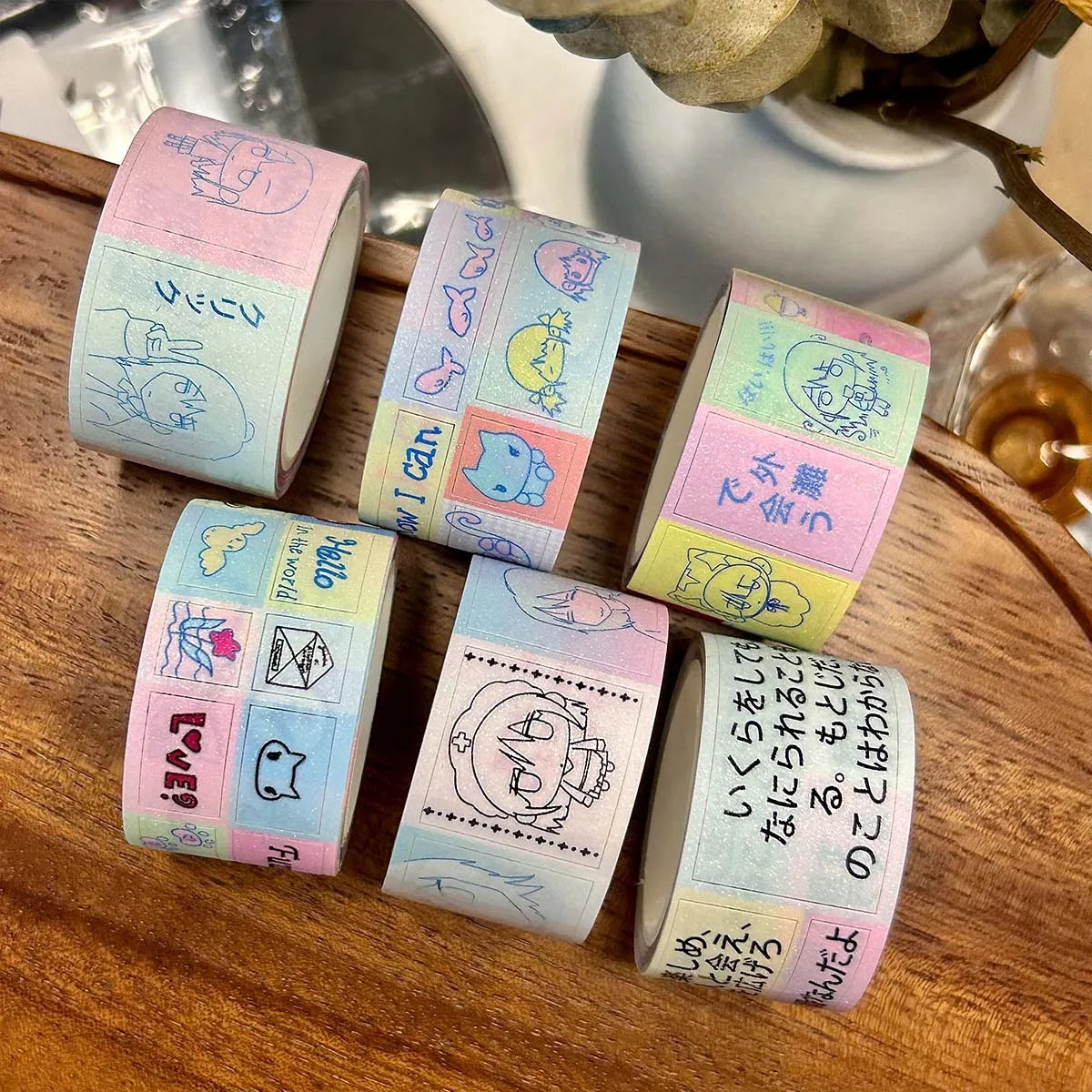 Kawaii Shiny PET Characters Washi Tape Deco Stickers for Scrapbooking