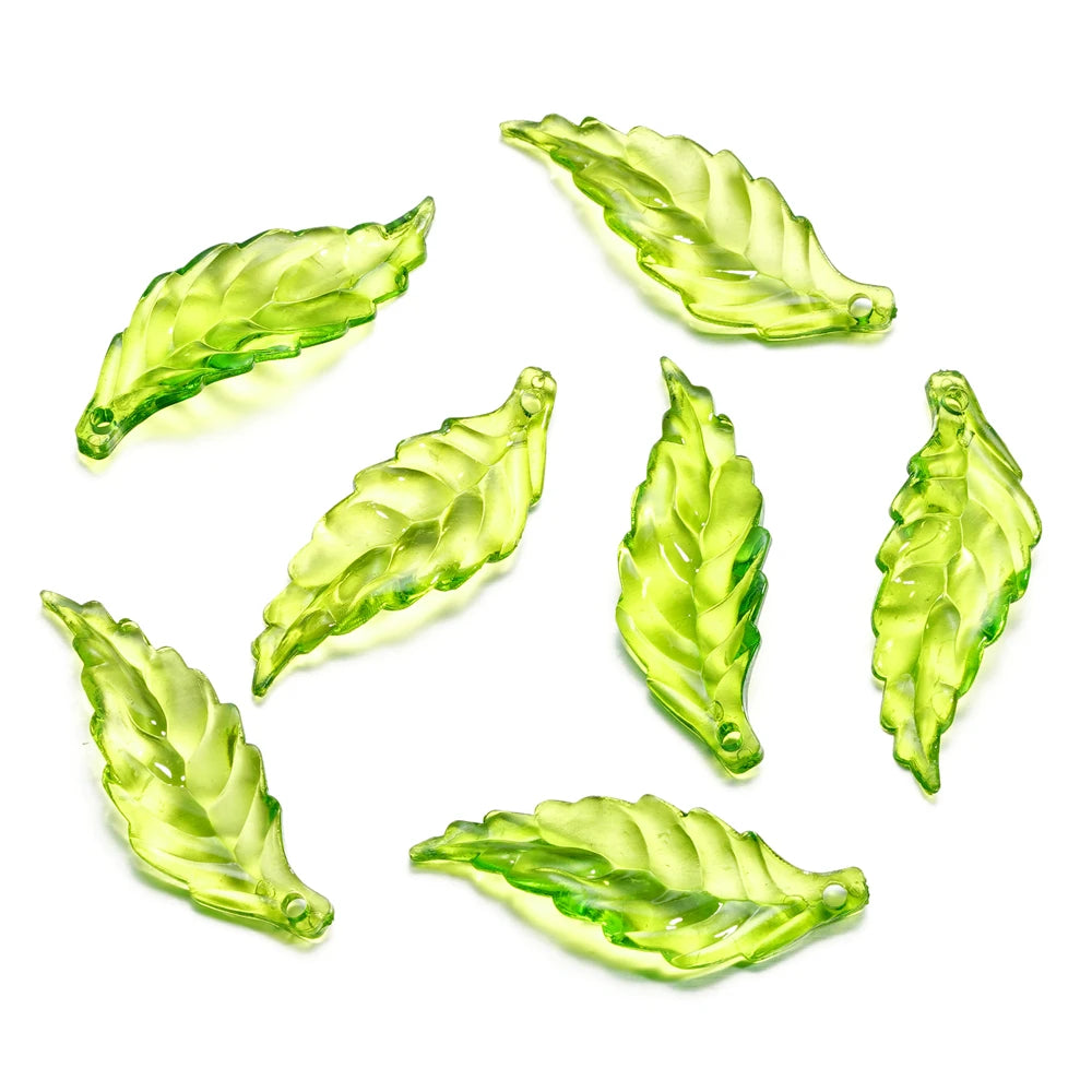 10-100pcs Green Acrylic Leaf Charms Leaves Beads Pendants For Diy