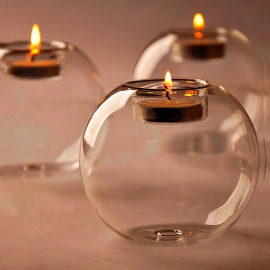 Round Clear Glass Candle Holder, Oil Lamp Candle Holder, Table