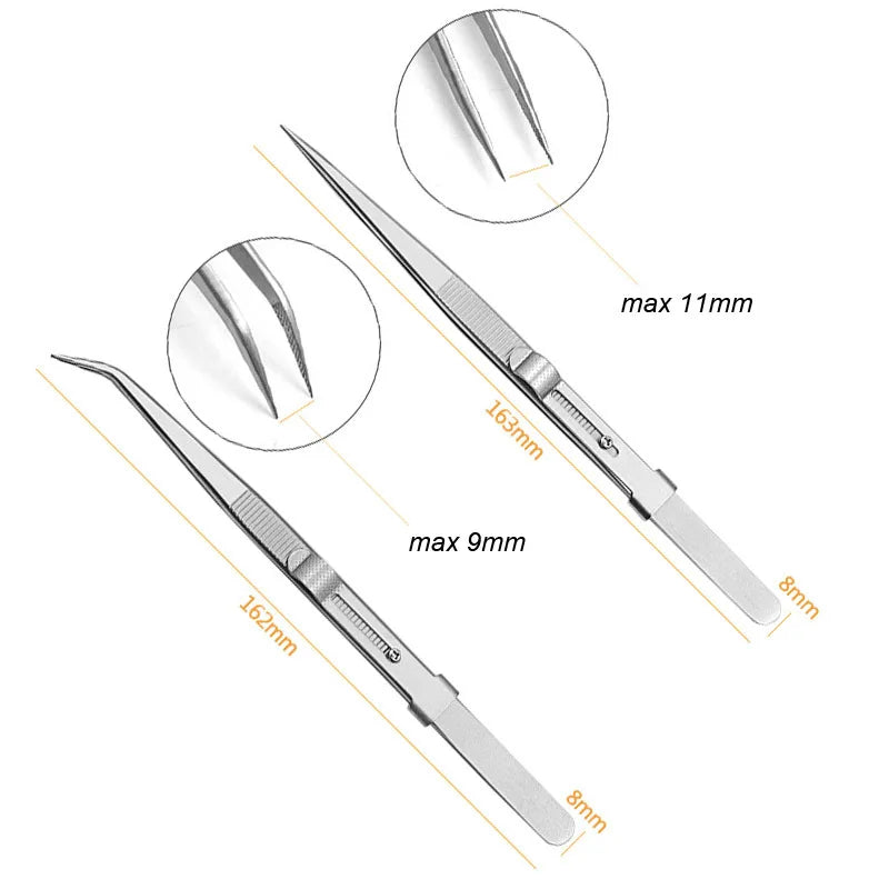Stainless Steel Precision Tweezers Adjustable Slide Lock Antistatic