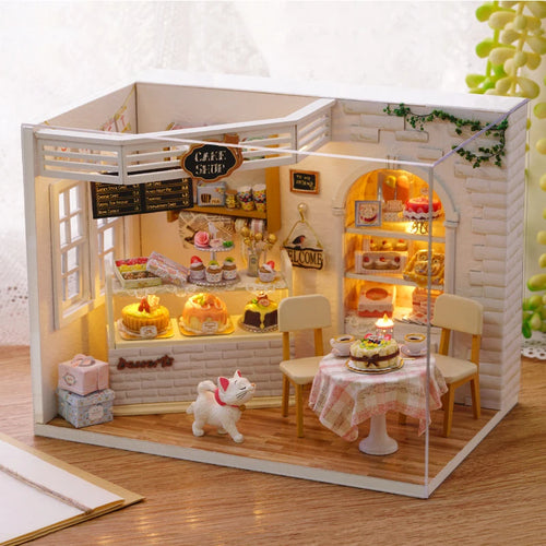 Kitten Mini Wooden Doll House Model Building Kits Toy Home Kit