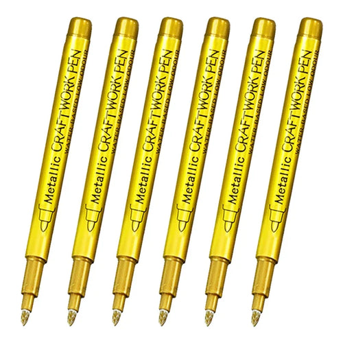6Pcs Brush Metallic Paint Marker Pens Gold Silver Color Permanent Art