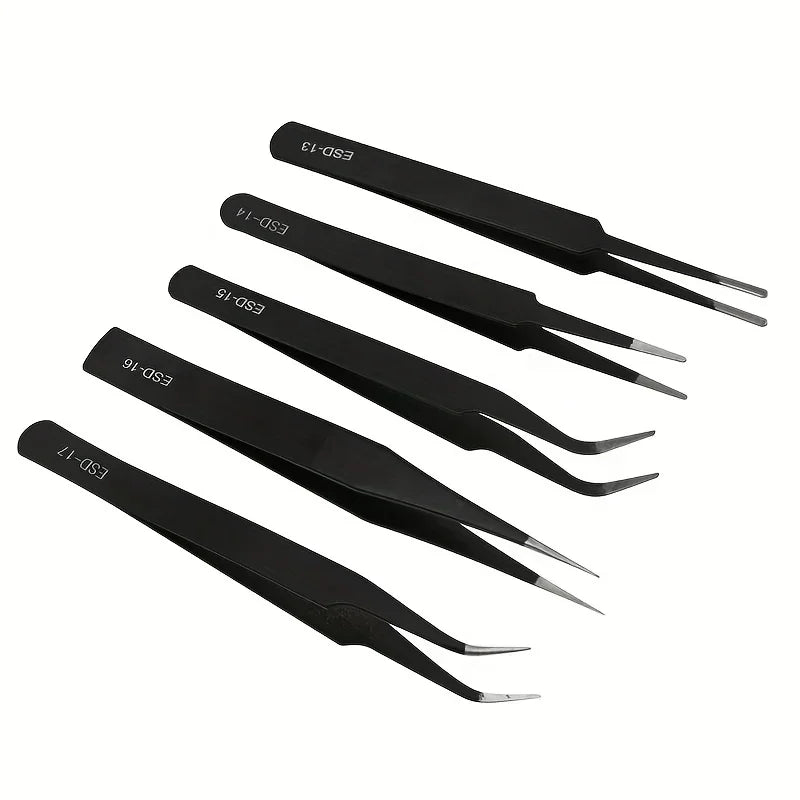 6-Piece ESD Anti-Static Tweezers Set, Precision Stainless Steel Tools