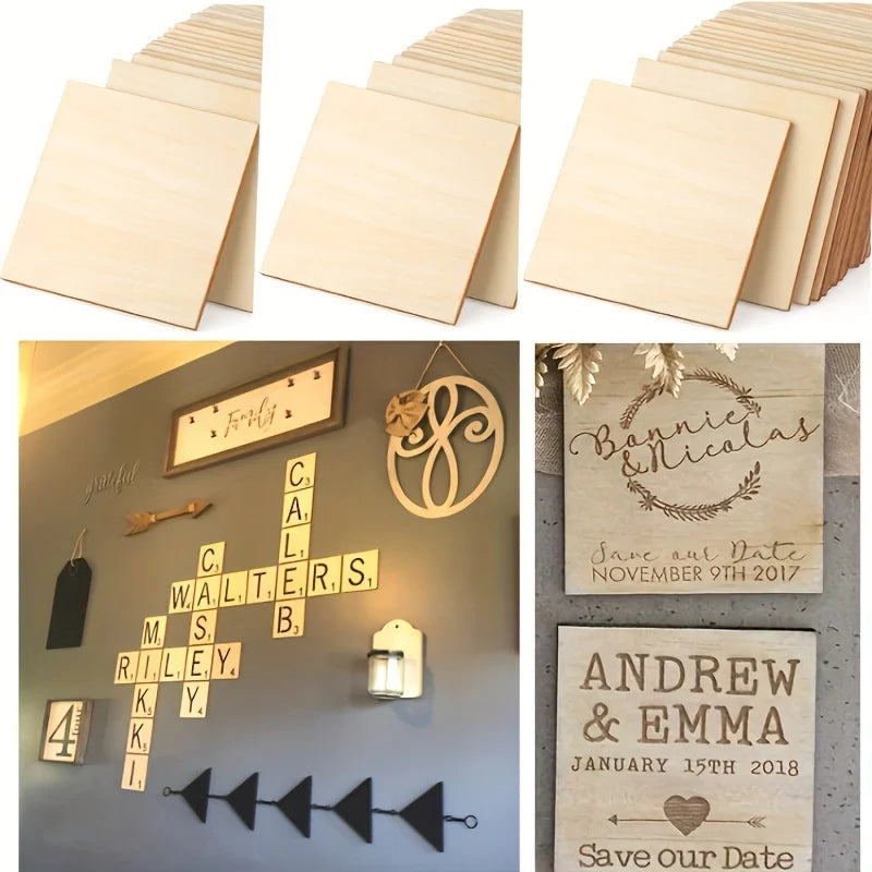 10Pcs Wood Square 4x4in Blank Wood Sheet for Crafts, Thin Unfinished